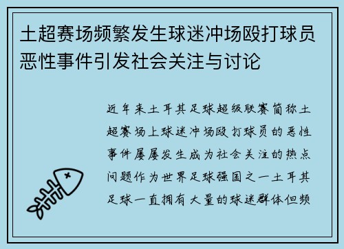 土超赛场频繁发生球迷冲场殴打球员恶性事件引发社会关注与讨论